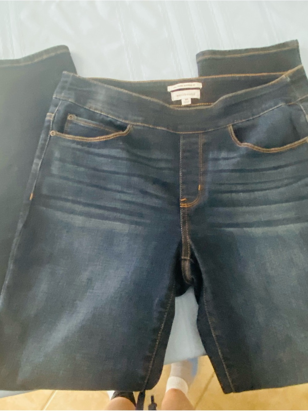 Westbound Indigo Pull-On Jeggings with Faded Whiskering